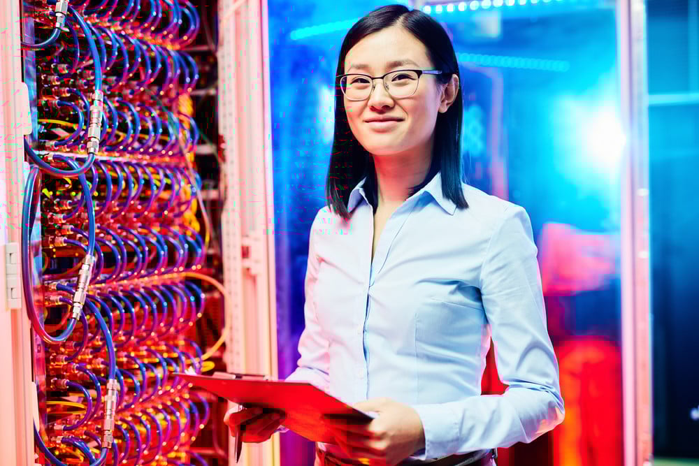 woman in server room