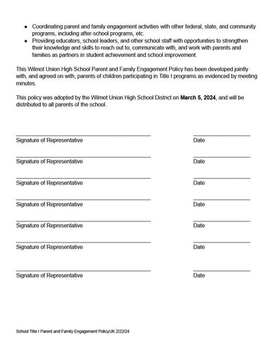 Wilmot Union High School Title I Parent and Family Engagement Policy (Page 2)